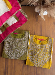 Mul Chanderi Dress- Green