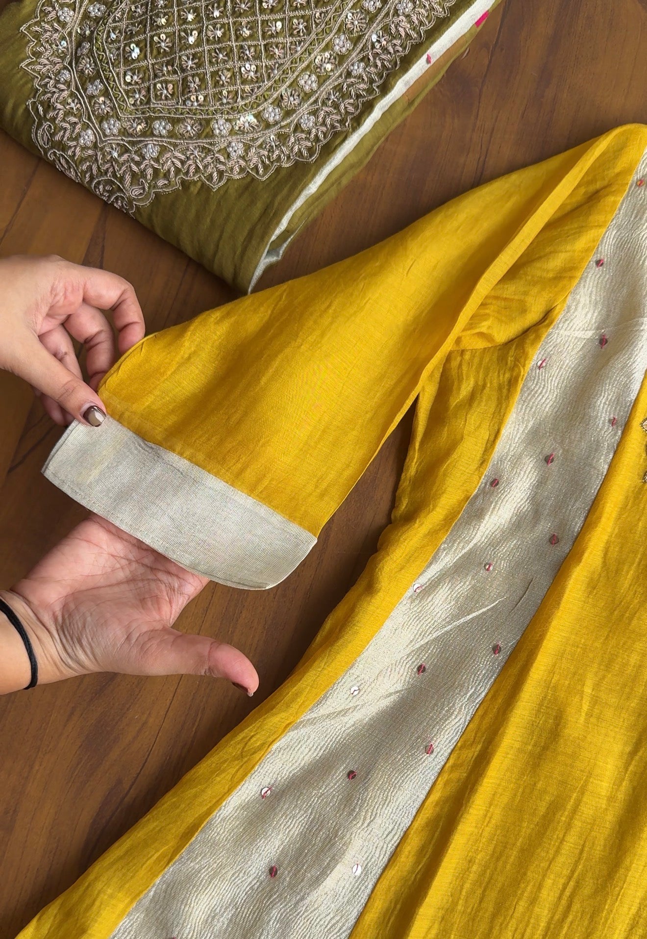 Jasleen patachwork kali aline dress- Yellow
