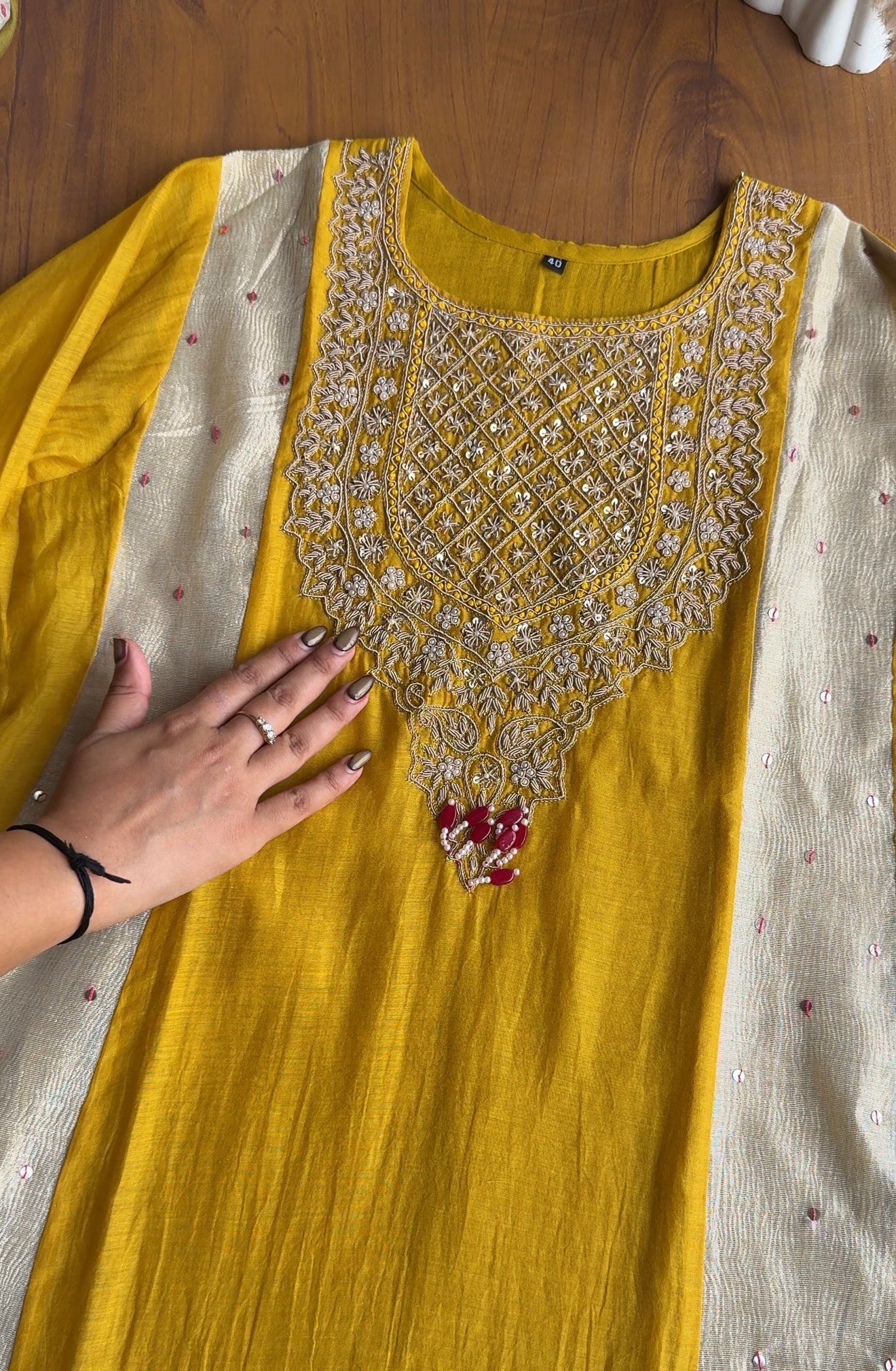 Jasleen patachwork kali aline dress- Yellow