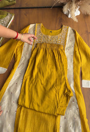 Jasleen patachwork kali aline dress- Yellow