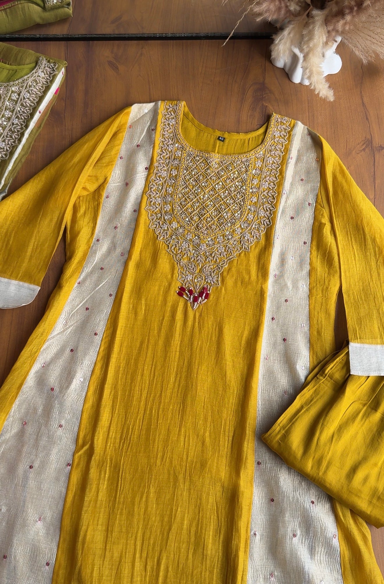Jasleen patachwork kali aline dress- Yellow