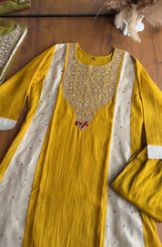 Jasleen patachwork kali aline dress- Yellow