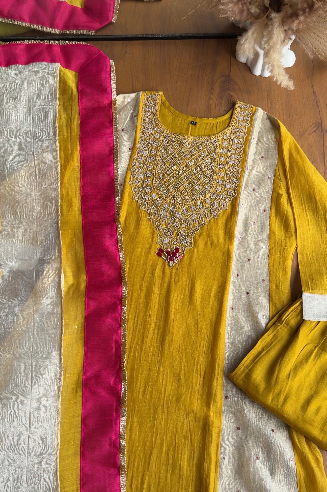 Jasleen patachwork kali aline dress- Yellow
