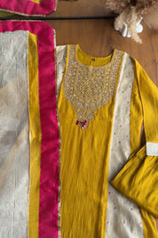 Jasleen patachwork kali aline dress- Yellow