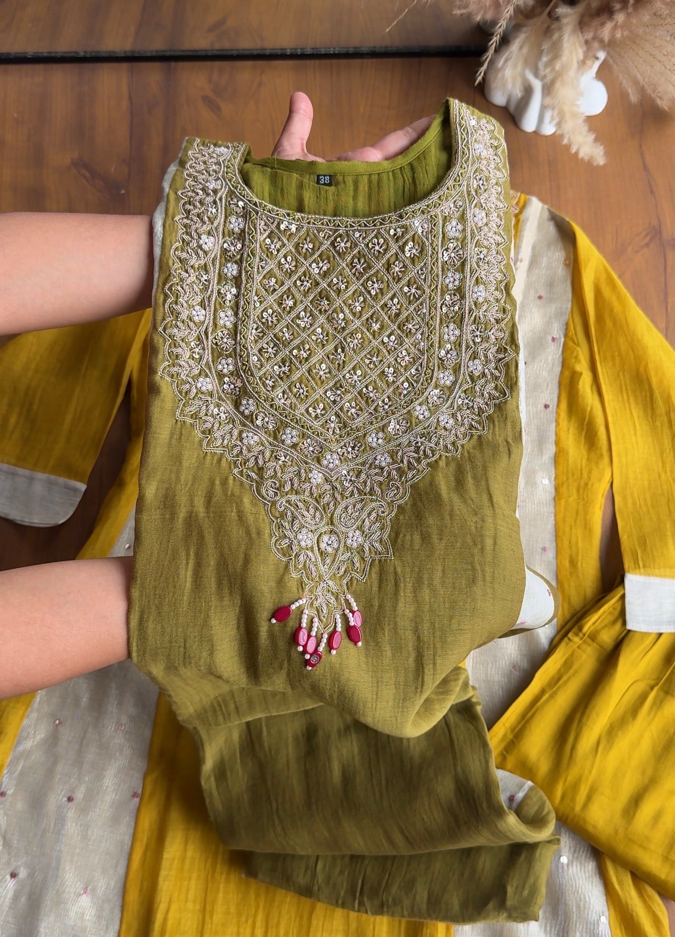 Mul Chanderi Dress- Green