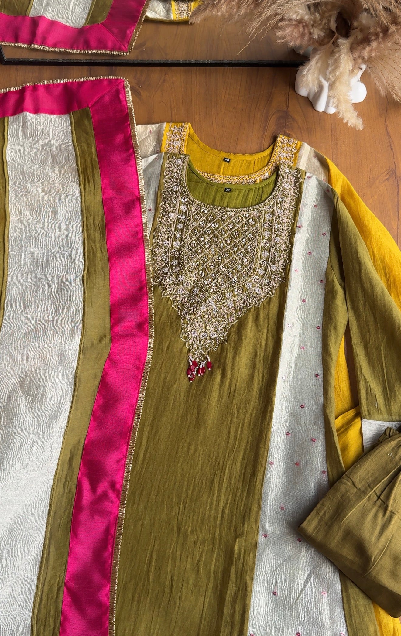 Mul Chanderi Dress- Green