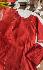 Manali Sequins Mul Chanderi Aline Dress-Rust