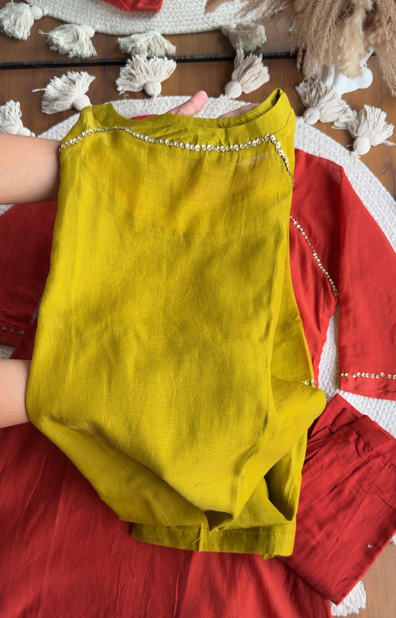Manali Sequins Mul Chanderi Aline Dress-Green