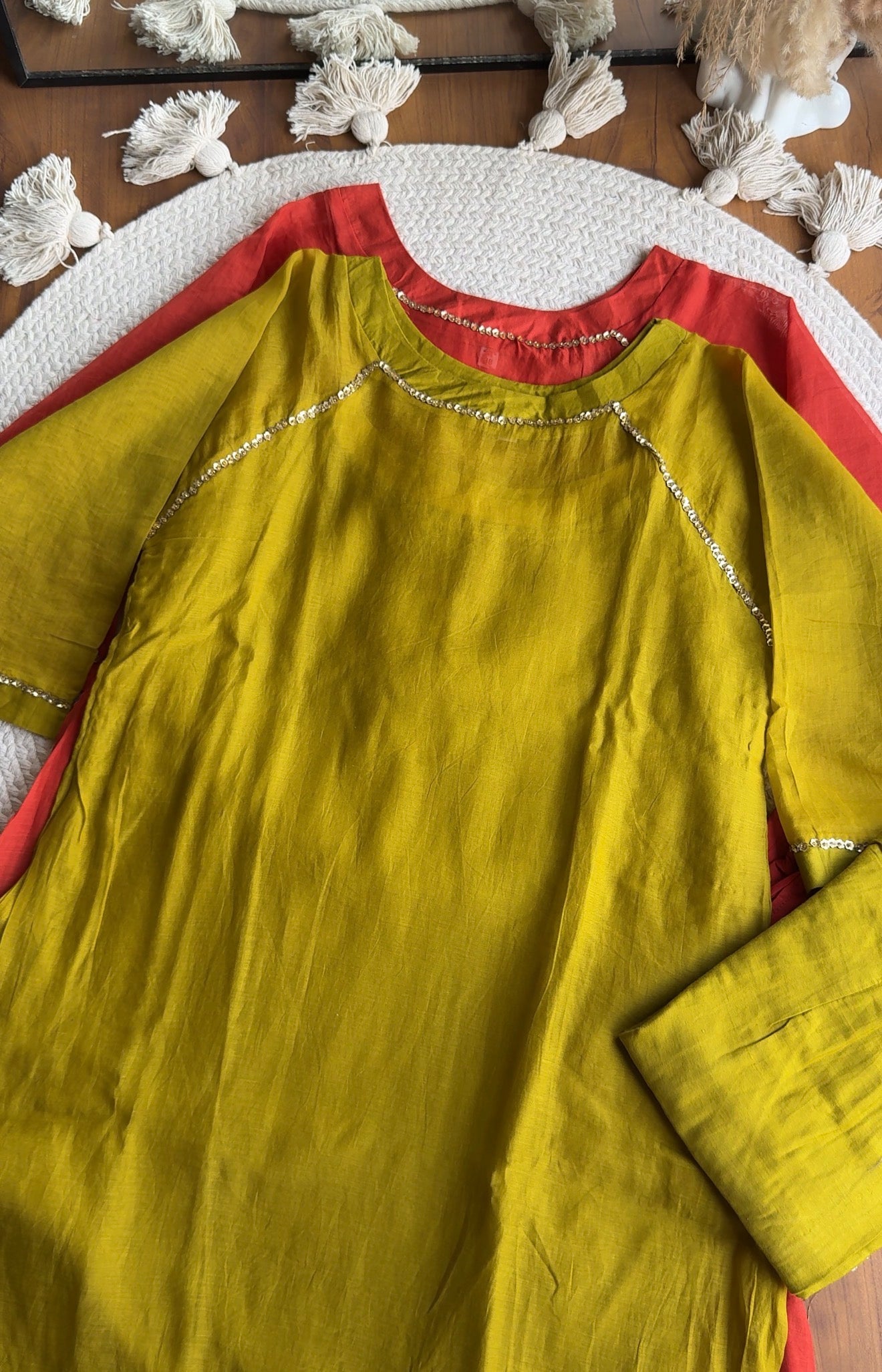 Manali Sequins Mul Chanderi Aline Dress-Green