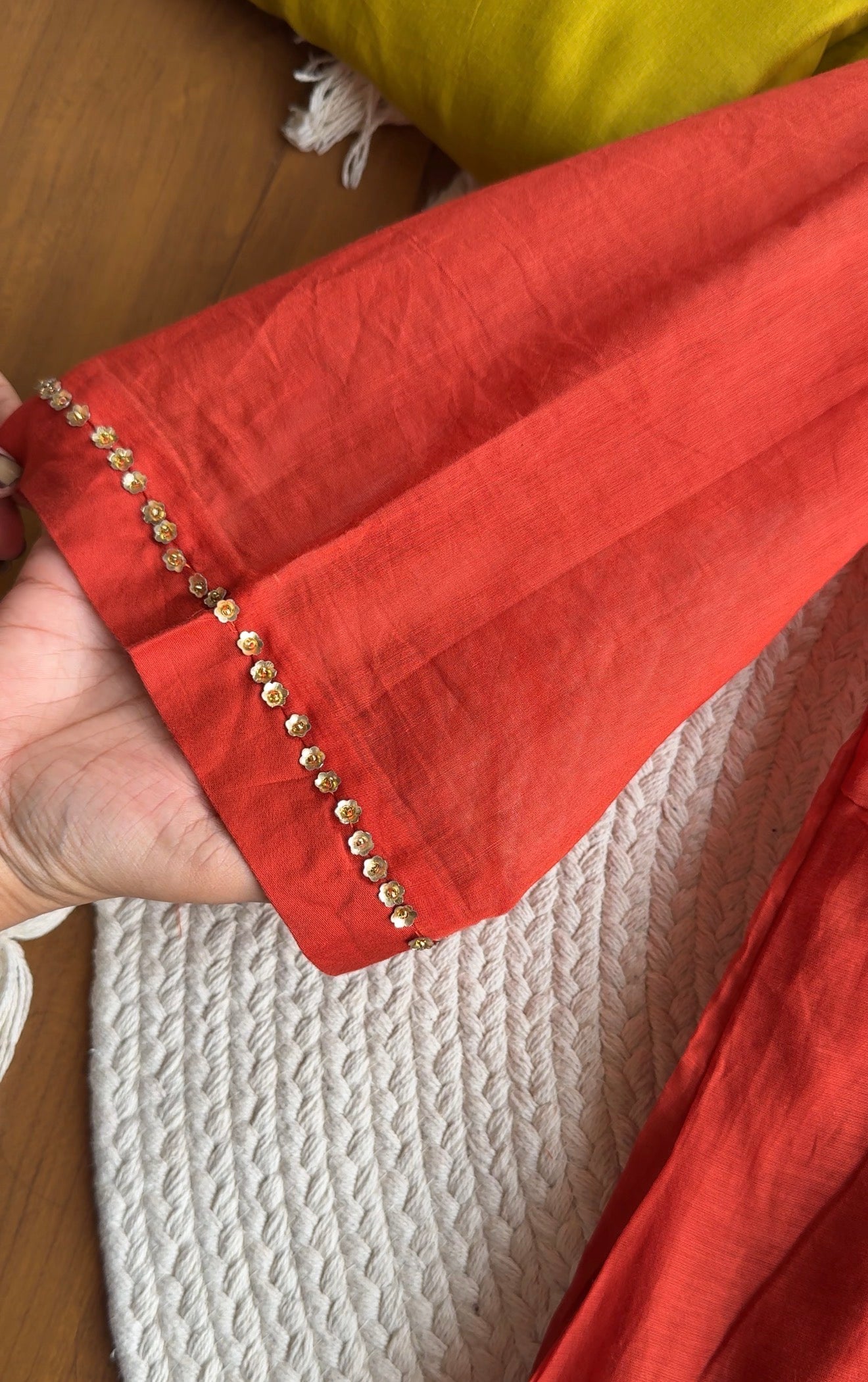 Manali Sequins Mul Chanderi Aline Dress-Rust