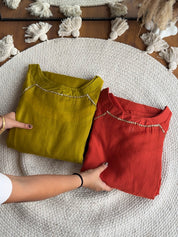 Manali Sequins Mul Chanderi Aline Dress-Rust