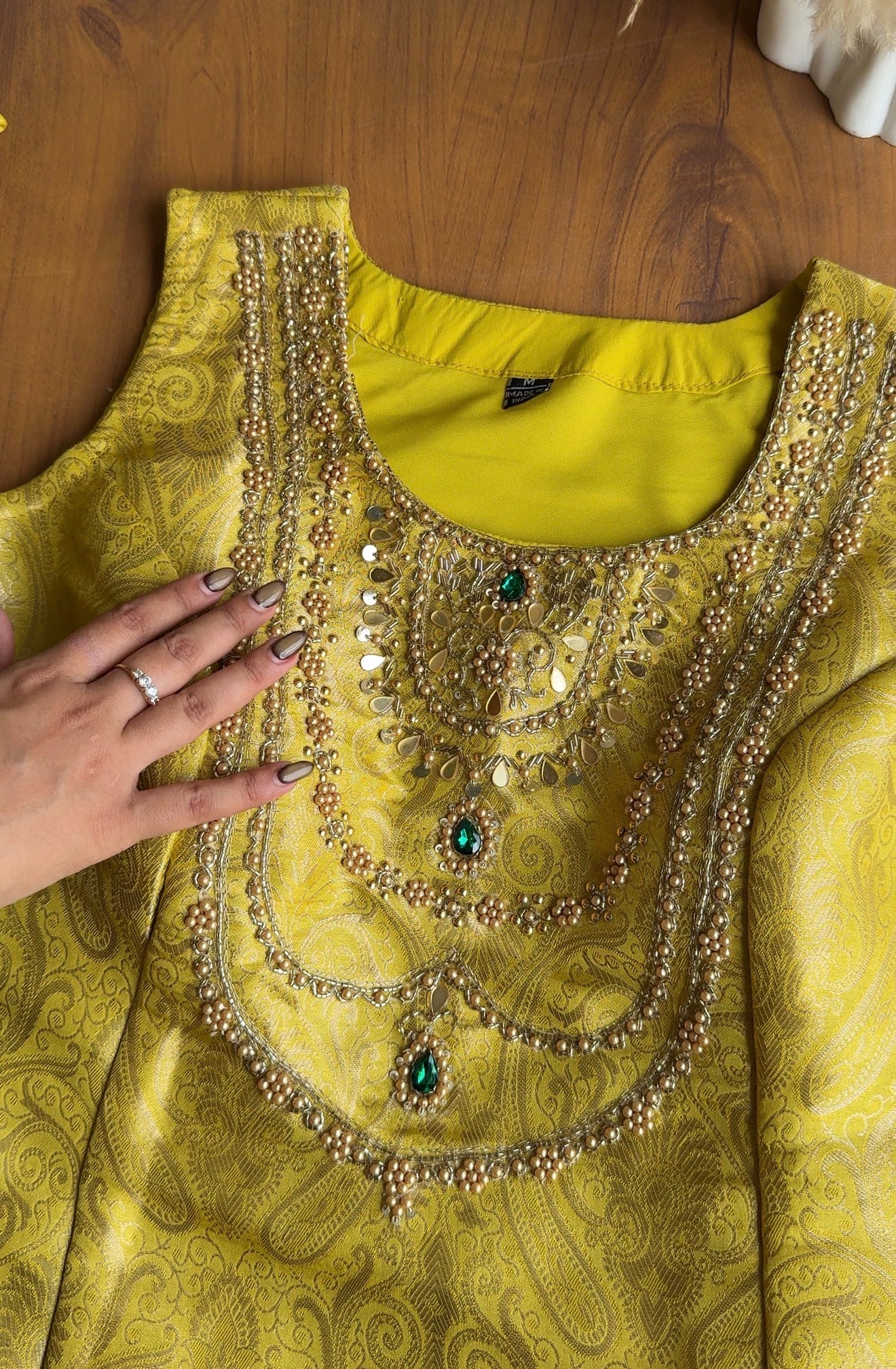 Nysa brocade paded short kurta with brocade gharara dress Yellow