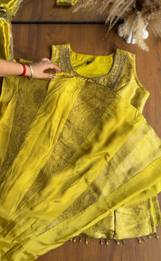 Nysa brocade paded short kurta with brocade gharara dress Yellow