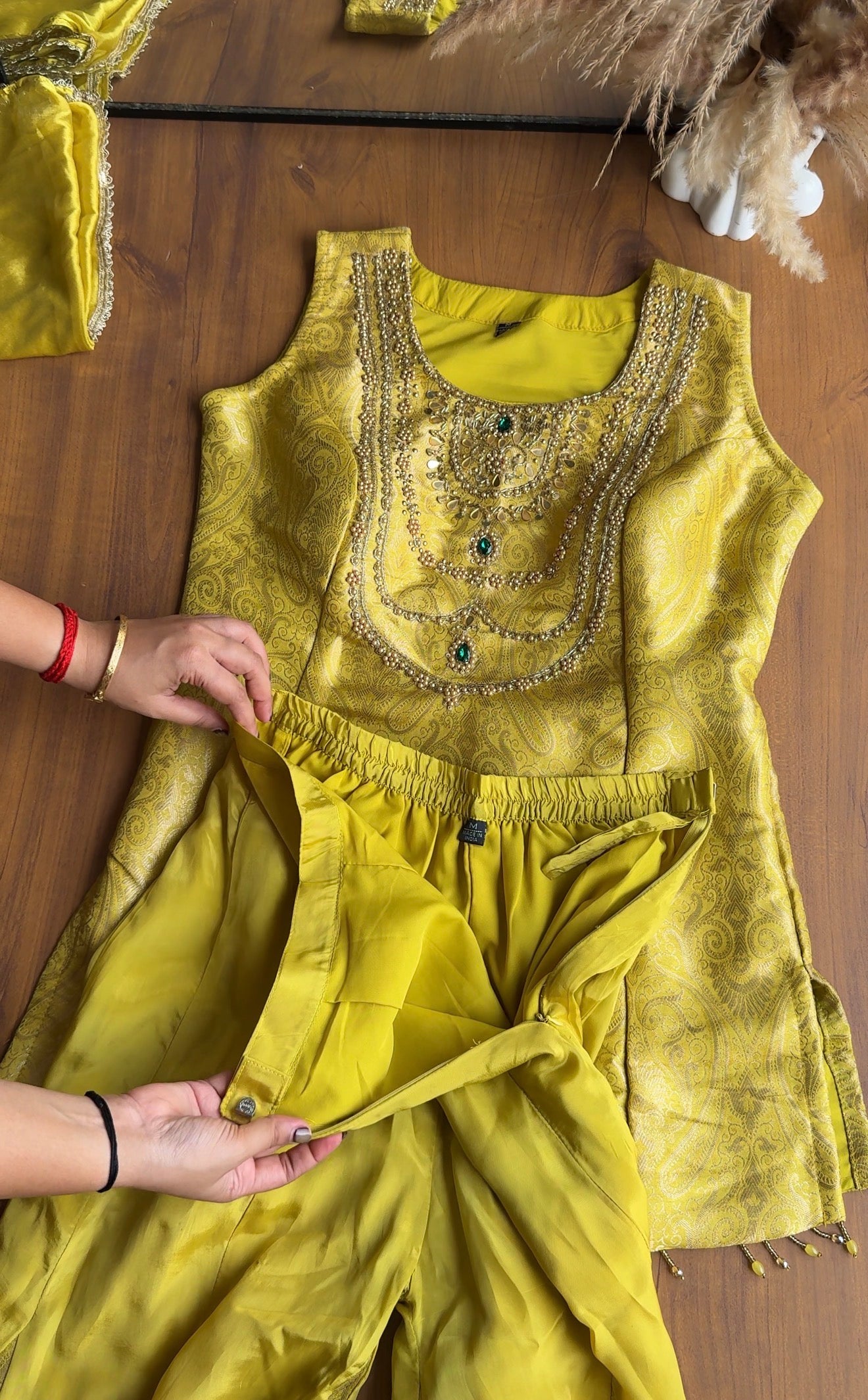 Nysa brocade paded short kurta with brocade gharara dress Yellow