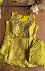 Nysa brocade paded short kurta with brocade gharara dress Yellow