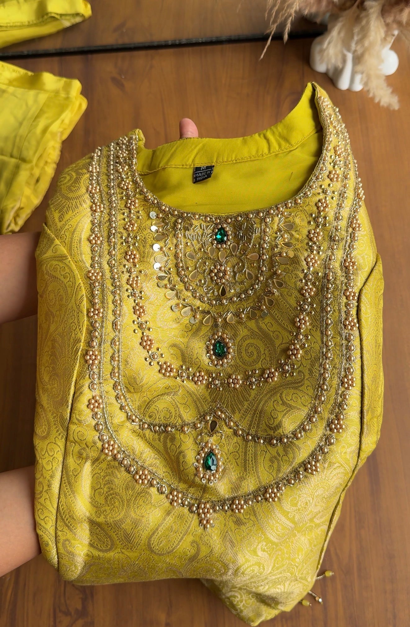 Nysa brocade paded short kurta with brocade gharara dress Yellow
