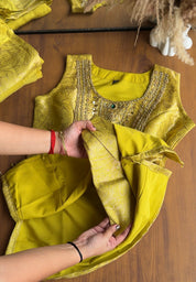 Nysa brocade paded short kurta with brocade gharara dress Yellow