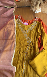 Nidhi short kurta Angrakha plazzo contrast dupatta dress Yellow