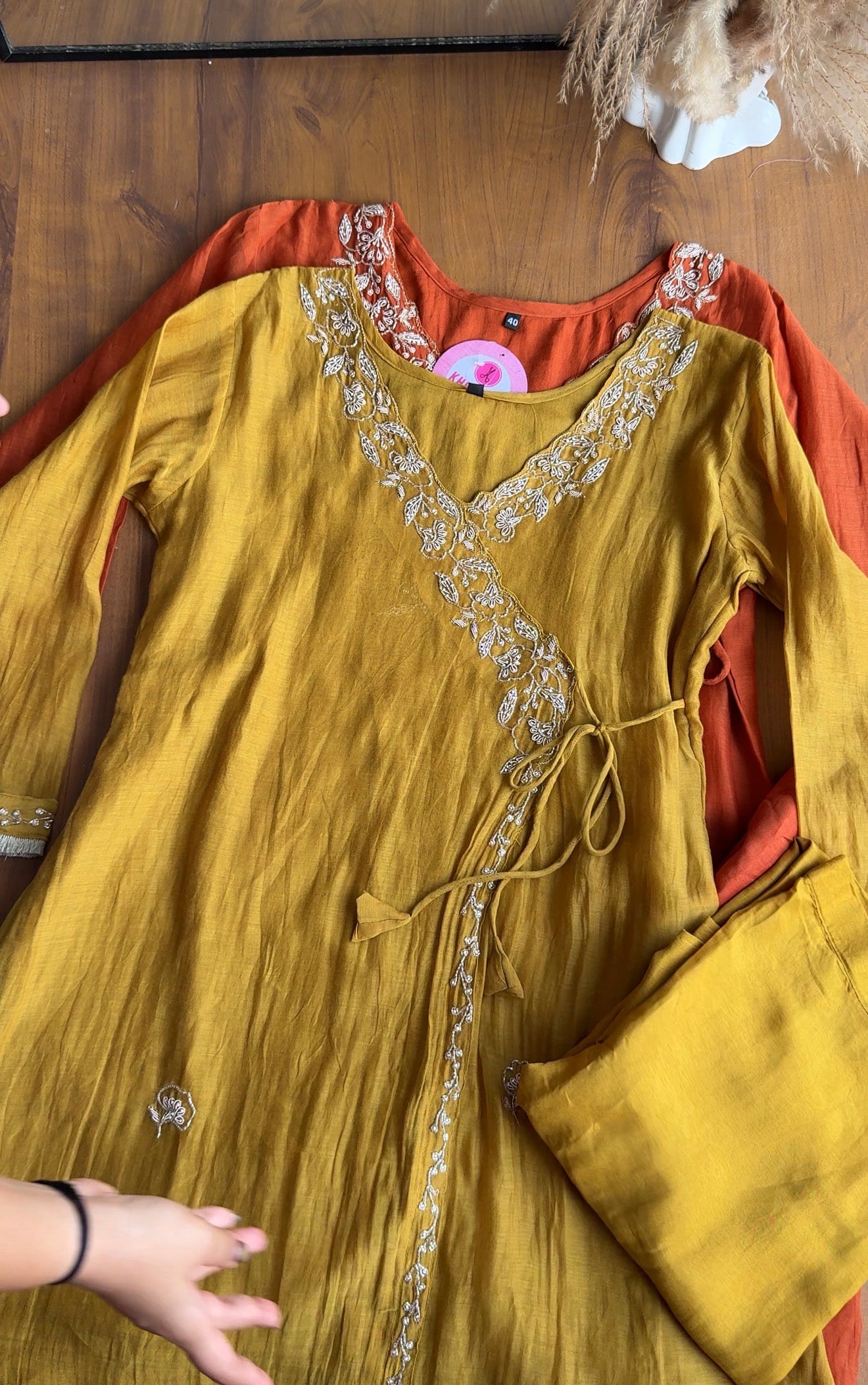 Nidhi short kurta Angrakha plazzo contrast dupatta dress Yellow