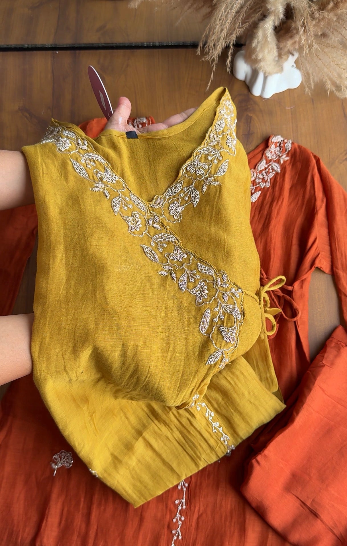 Nidhi short kurta Angrakha plazzo contrast dupatta dress Yellow