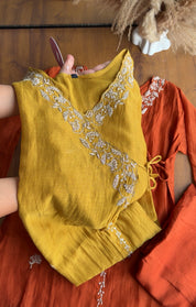 Nidhi short kurta Angrakha plazzo contrast dupatta dress Yellow