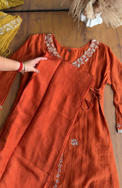 Nidhi short kurta angrakha plazzo with contrast dupatta dress Rust