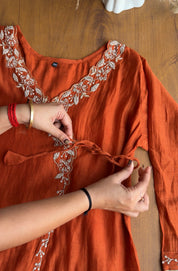 Nidhi short kurta angrakha plazzo with contrast dupatta dress Rust