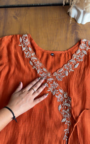 Nidhi short kurta angrakha plazzo with contrast dupatta dress Rust