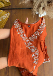 Nidhi short kurta angrakha plazzo with contrast dupatta dress Rust