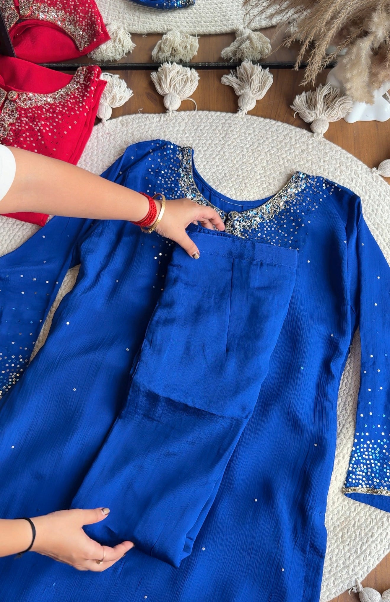 Ragini sequin Chinon Plazzo Dress- Blue