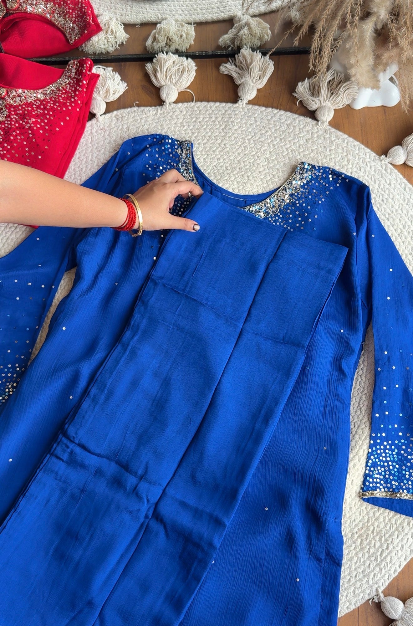 Ragini sequin Chinon Plazzo Dress- Blue