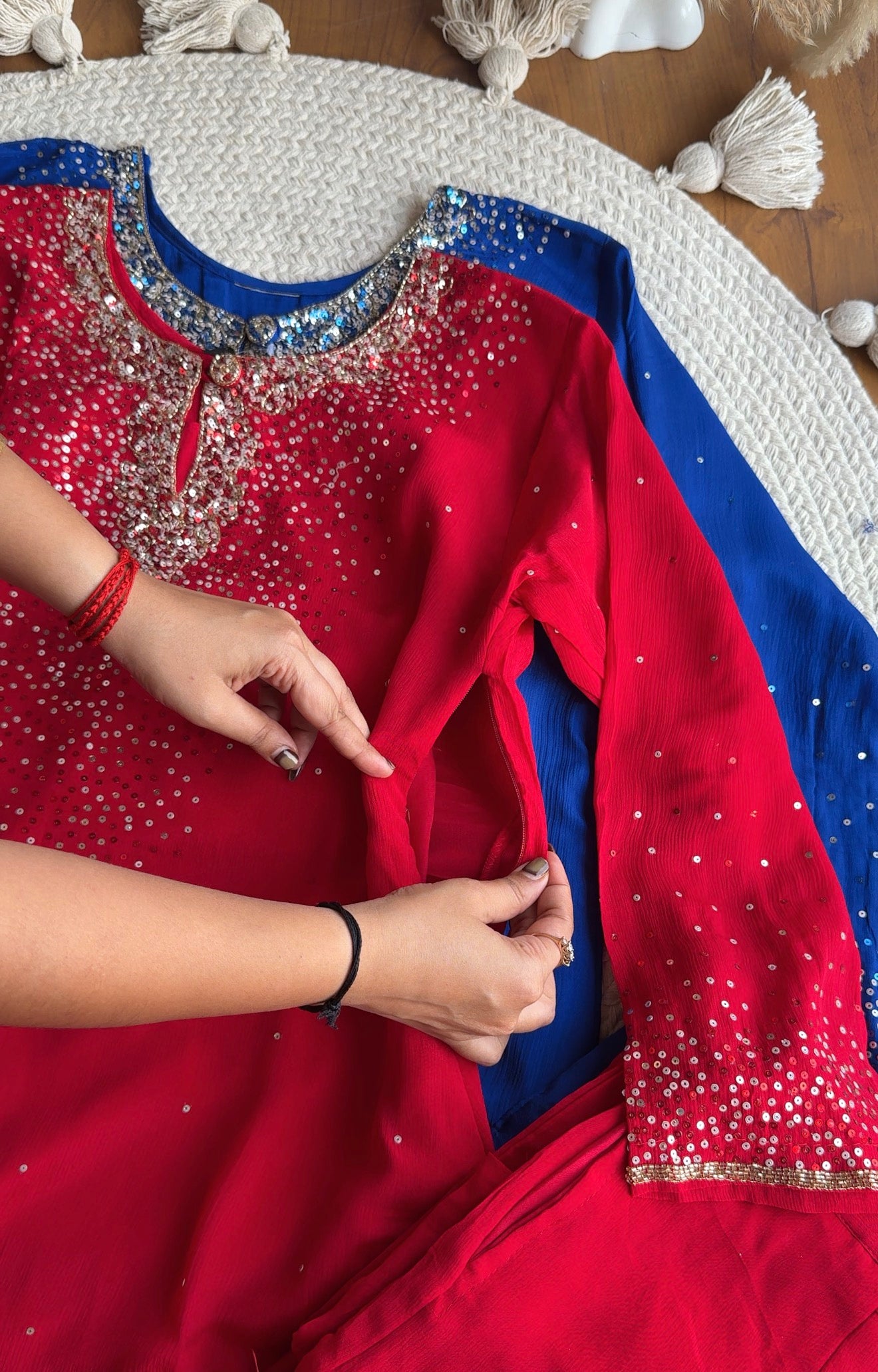 Ragini sequin Chinon Plazzo Dress- Red