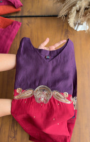 Nishi Colour Block Side Cut Dress-Purple With Red