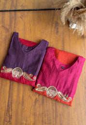 Nishi Colour Block Side Cut Dress-Purple With Red