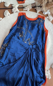 Aditi Hand Zardoshi Kurtis With Cowl Skirt- Blue
