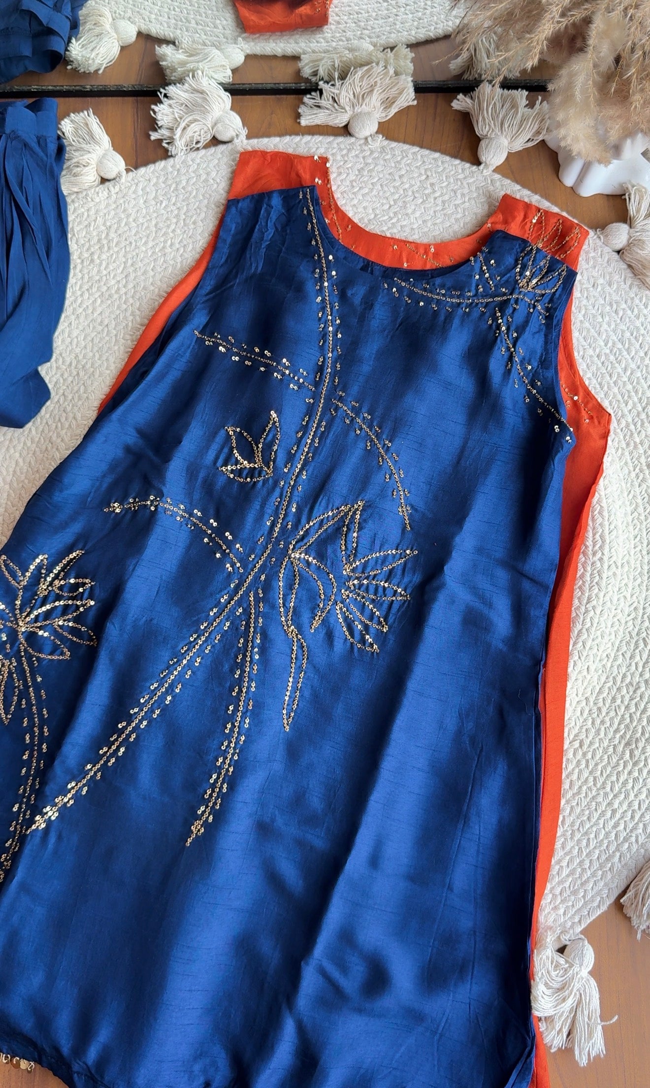 Aditi Hand Zardoshi Kurtis With Cowl Skirt- Blue
