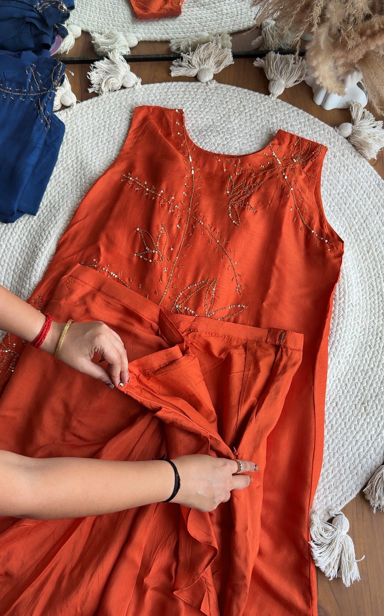 Aditi Hand Zardoshi Kurtis With Cowl Skirt- Orange