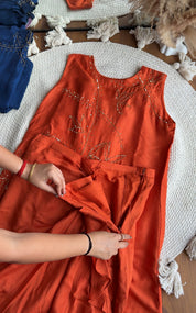 Aditi Hand Zardoshi Kurtis With Cowl Skirt- Orange