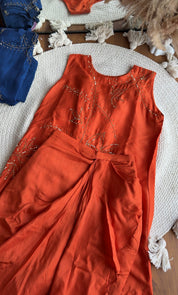 Aditi Hand Zardoshi Kurtis With Cowl Skirt- Orange