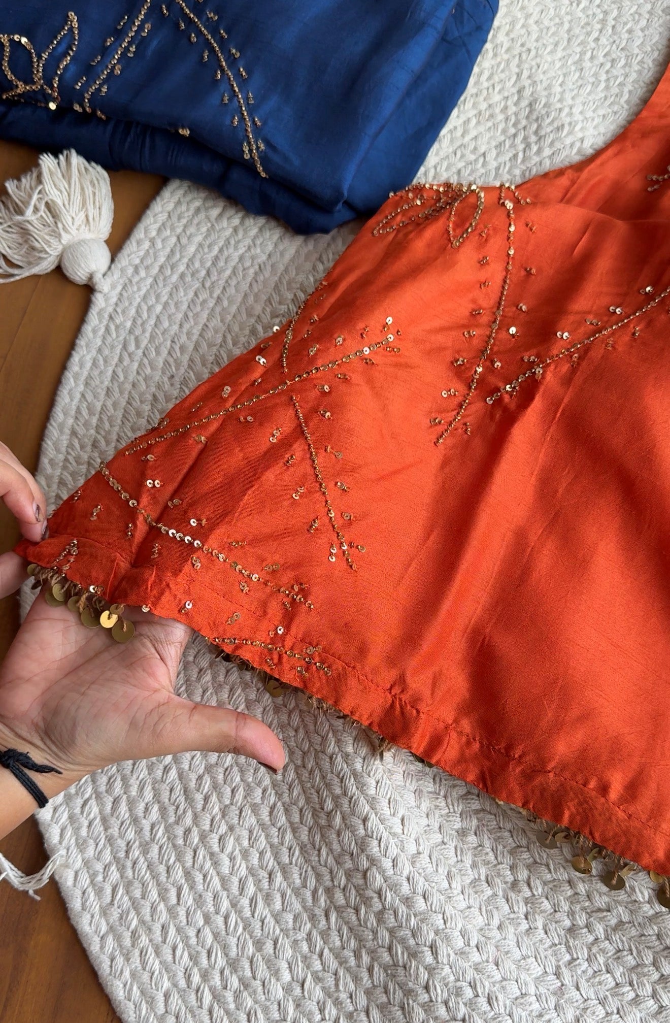 Aditi Hand Zardoshi Kurtis With Cowl Skirt- Orange
