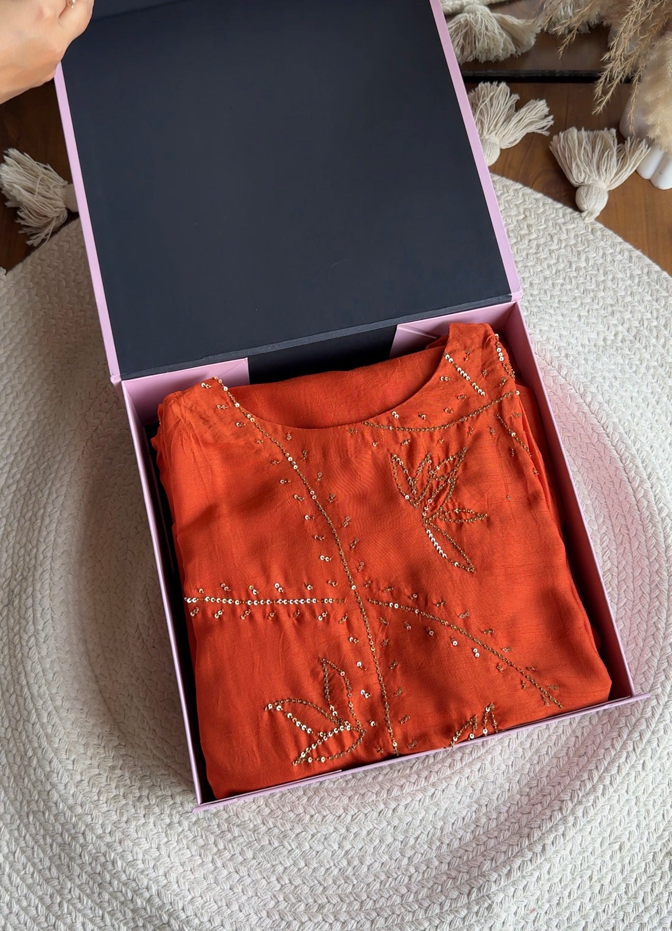 Aditi Hand Zardoshi Kurtis With Cowl Skirt- Orange