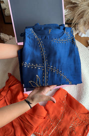Aditi Hand Zardoshi Kurtis With Cowl Skirt- Blue