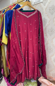 Mul Chanderi Dress- Maroon