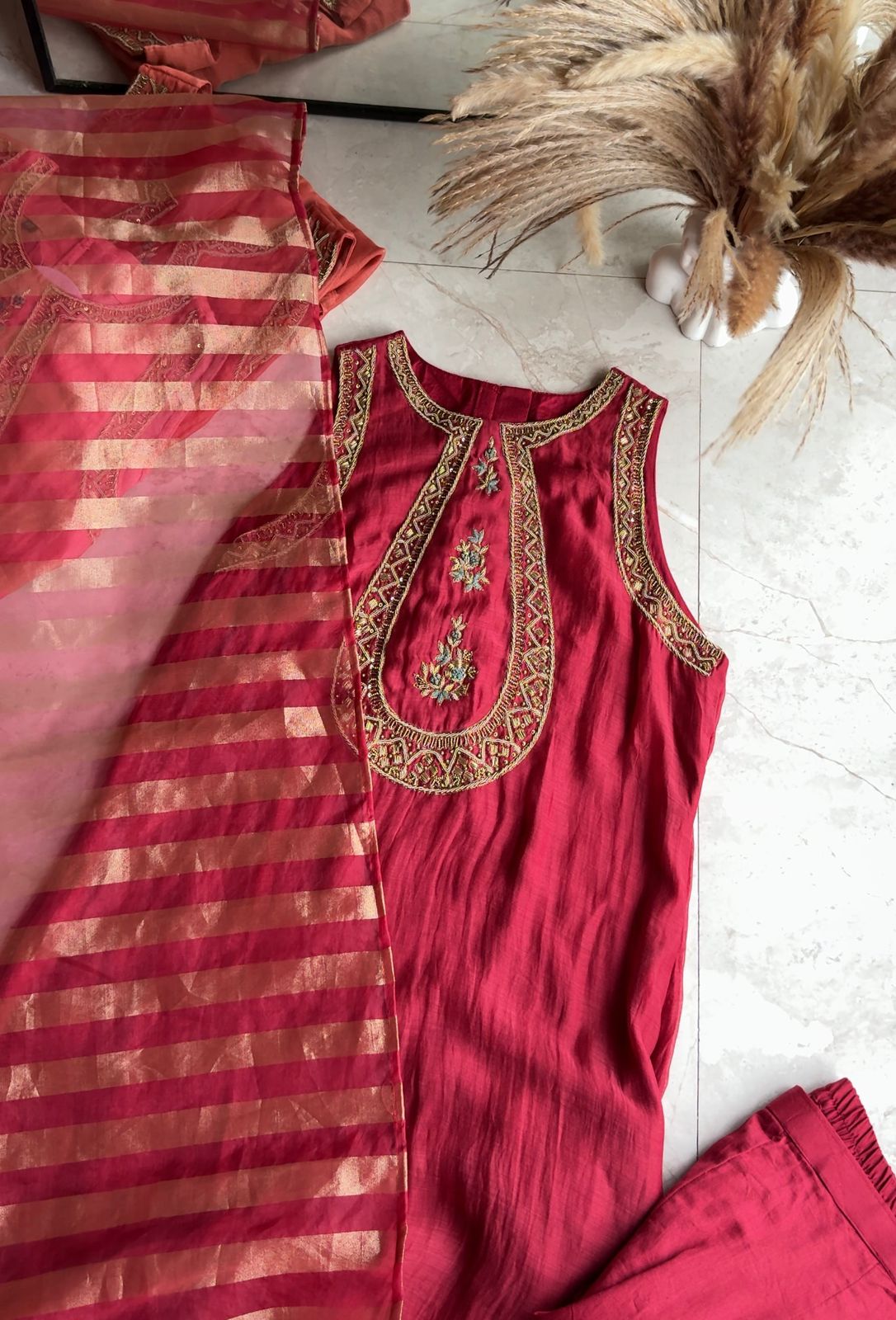 Riddhima Halter Neck Pure Mul Chanderi Dress