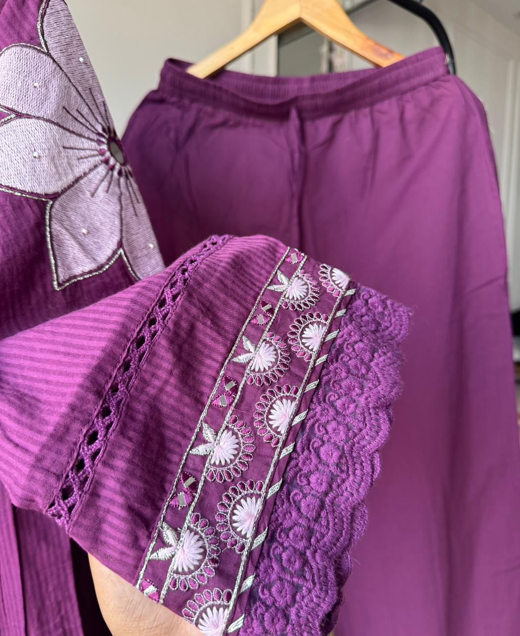 Unnati Patchwork Cotton Dress - Purple