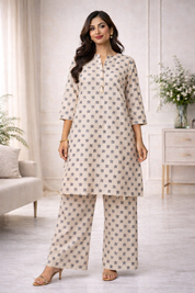 Hiya Cotton Coord Set- Beige(Make to Order)