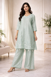 Janki Organza Coord Set- Aqua Blue (Make to Order)