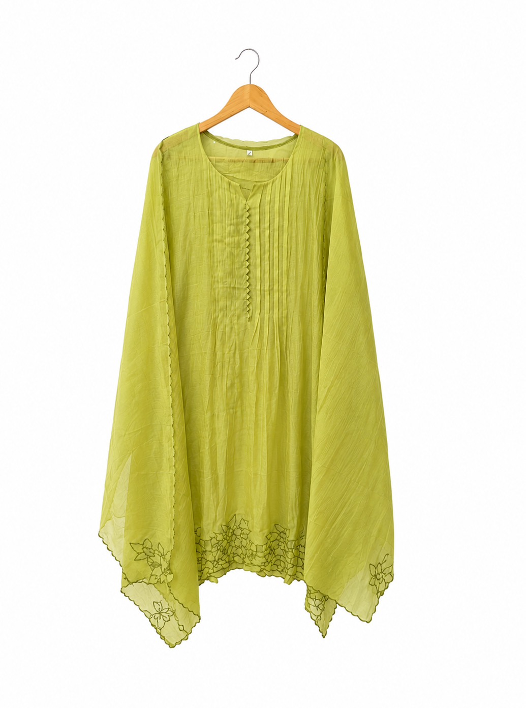 Eshika Mul Chanderi Cut Work Dress- Lemon Green