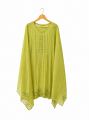 Eshika Mul Chanderi Cut Work Dress- Lemon Green