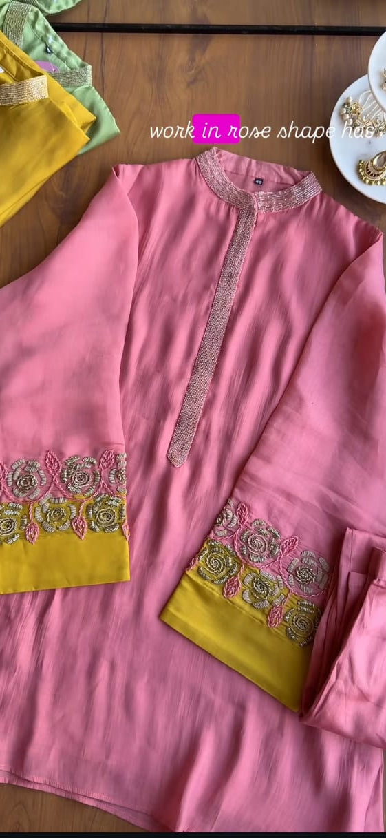 Siddhi Kard Dana Work Mul Chanderi Coord Set- Pink